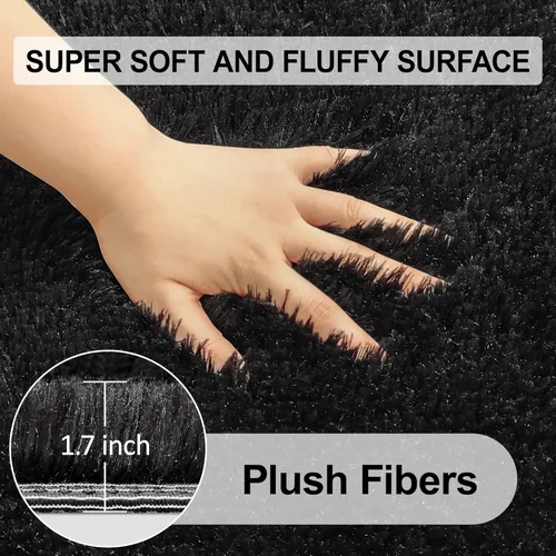 Miniatura 3 de Alfombras pequeñas de 2 x 3 pies para dormitorio, mini alfombra de área de 2 x 3 pies, color negro, alfombra mullida y esponjosa, alfombras suaves