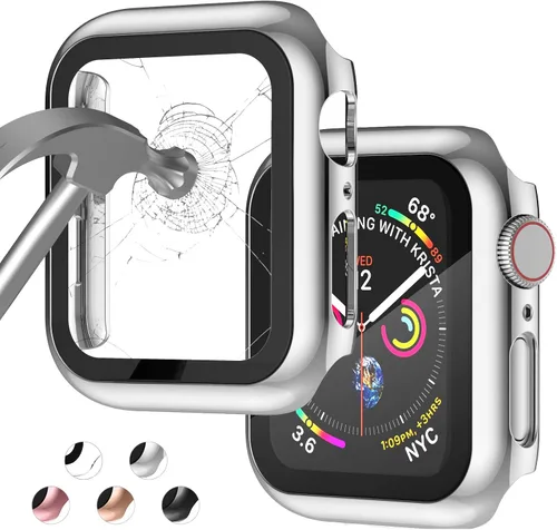 Miniatura 12 de Funda compatible con Apple Watch de 1 37⁄64 pulgadas (40 mm), serie 6/5/4/SE, con protector de pantalla de vidrio templado integrado, carcasa Negro
