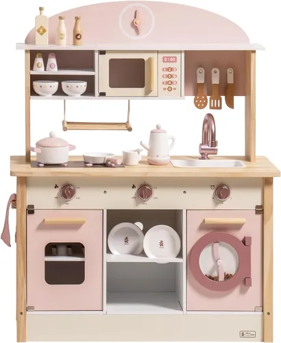 Miniatura 11 de ROBUD Juego de Cocina de Juguete, Cocina de Madera con Máquina de Hielo, Refrigerador, Cafetera, Horno, Lavavajillas, Microondas, Accesorios