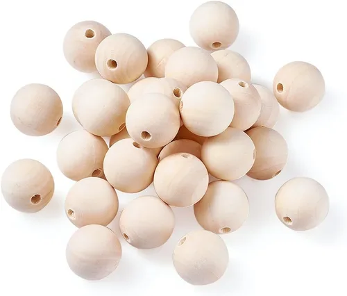 Miniatura 18 de Mega Pet 50 cuentas espaciadoras de madera natural sin terminar de 0.394 in (0.4 pulgadas), bolas redondas de madera sueltas para manualidades