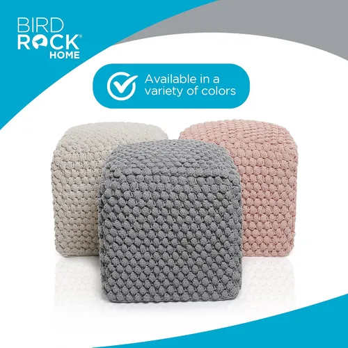 Miniatura 6 de BIRDROCK HOME - Taburete de puf redondo con diseño otomano – Puf de punto – Cuerda trenzada de algodón – Ideal para la sala de estar, dormitorio