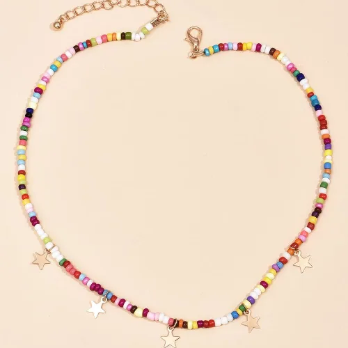 2 collares de moda de estilo bohemio y vintage con cuentas de colores con borlas y estrellas para mujer accesorios elegantes