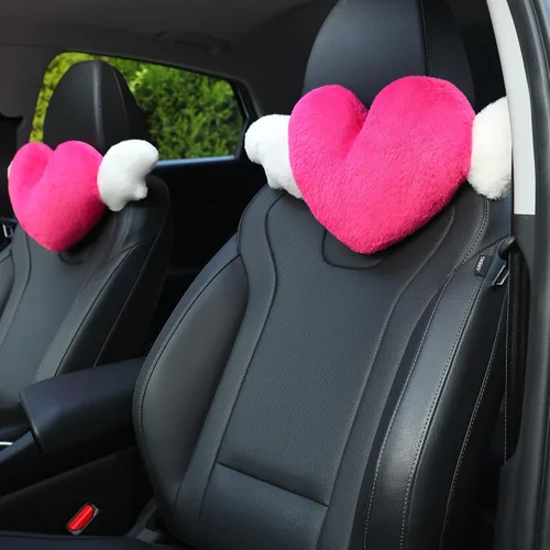 Miniatura 8 de 2 Pack de almohadas para reposacabezas en forma de corazón con alas de ángel - Cómodas y suaves almohadas para el cuello, accesorios para autos