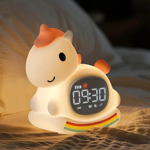Miniatura 12 de Yiliaw Reloj despertador para niños con luz nocturna, reloj de entrenamiento para dormir, reloj de hora de despertar, luz de silicona recargable