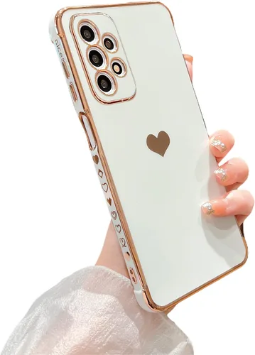 Miniatura 50 de phylla Funda de teléfono compatible con Samsung Galaxy A12 de 6.5 pulgadas, lindo corazón chapado en oro, elegante funda de lujo para mujer