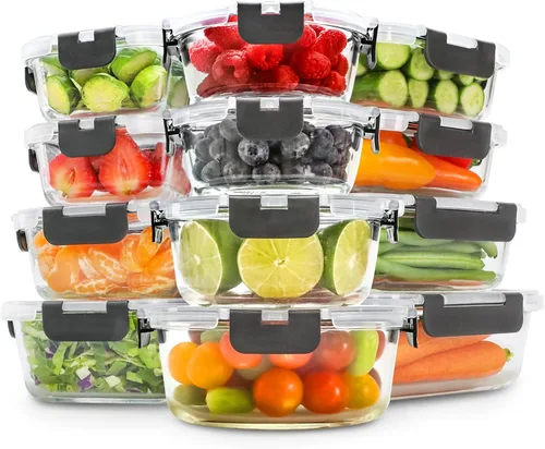 Miniatura 10 de Freshware Contenedores de almacenamiento de vidrio con tapas, 24 piezas, 12 recipientes con 12 tapas, recipiente de vidrio para preparación