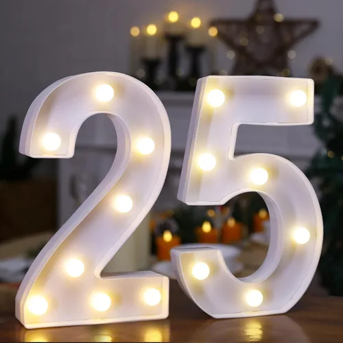 Miniatura 18 de Letras iluminadas para decoración de feliz cumpleaños, números LED alimentados por batería, letrero de número de marquesina para fiesta