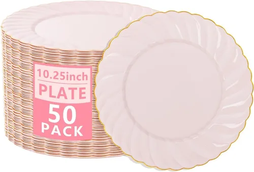 Miniatura 12 de YOUBET Paquete de 100 platos de plástico festoneado azul, platos desechables azul marino de 6.5 pulgadas, elegante plato de postre vintage de alta