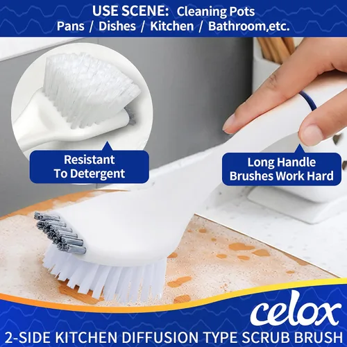 Miniatura 5 de CELOX Juego de cepillos de cocina con mango ergonómico, cepillos de limpieza profunda, incluye cepillo para platos (azul)