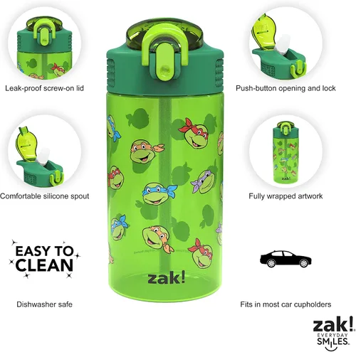 Miniatura 4 de Zak Designs Teenage Mutant Ninja Turtles - Botella de agua para niños para la escuela o viajes, paquete de 2 botellas de agua de plástico duradero