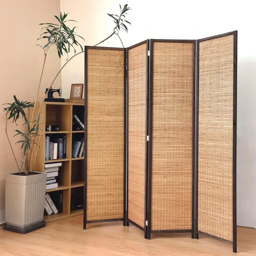 Miniatura 12 de 3 Panel Bamboo Room Divider for Home & Office, 5.6 ft Tall Folding Partition Wall in Natural Beige, Double-Sided Privacy Screen for Room Separation