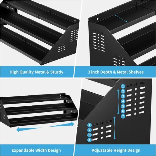 Miniatura 7 de BOIVSHI Organizador de especias, estante de especias para 3 niveles, organización de especias para gabinete, ancho expandible y altura ajustable
