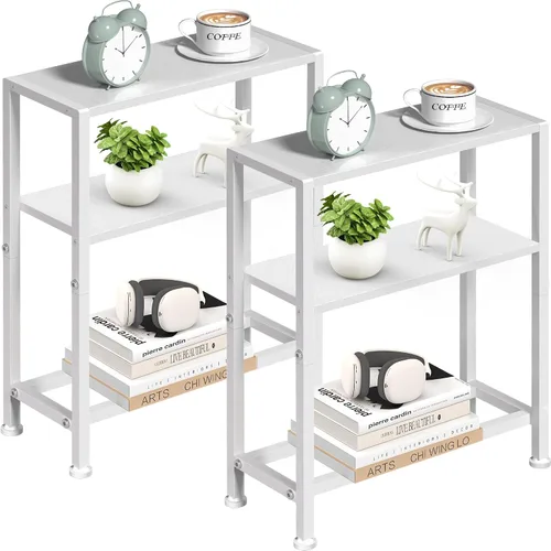 Miniatura 11 de Mesa auxiliar estrecha para espacios pequeños, mesa auxiliar pequeña de 2 niveles con soporte para estantes, mesita de noche delgada, mesa de sofá