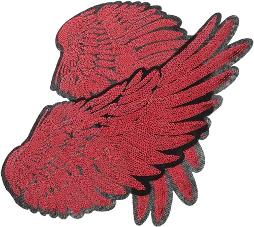 Homoyoyo Angel Wing Sewing Patches 2pcs Red Sequin Embroidered Iron-on Applique for DIY Garment Decoration and Clothing Sewing Supplies