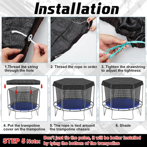Miniatura 5 de Windyun Cubierta redonda para cama elástica de 6 agujeros, color negro, cubierta superior para tienda de campaña de 8 pies, 10 pies, 12 pies