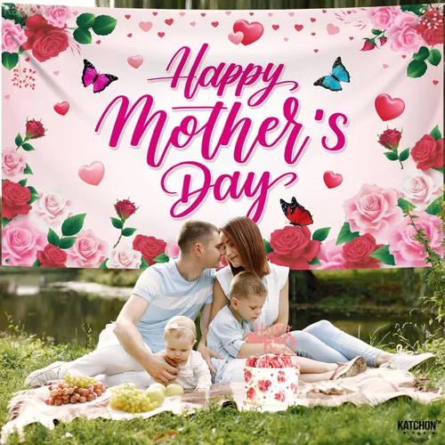 Miniatura 6 de KatchOn, Cartel de feliz día de la madre – XL, 72 x 44 pulgadas Decoraciones del día de la madre feliz para fiesta Telón de fondo rosa para Rosa