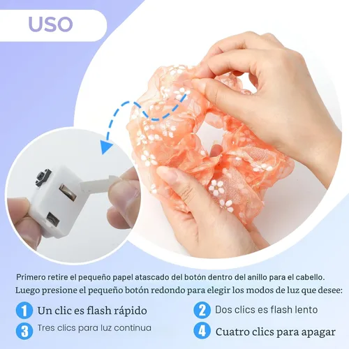 Miniatura 5 de 8 piezas de scrunchies LED para mujeres - Scrunchy, scrunchies iluminados para niñas, ligas de hilo coloridas, accesorio para el cabello que brilla