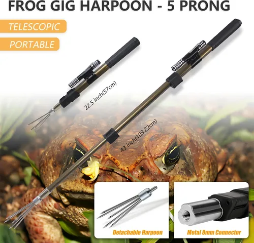 Miniatura 5 de Dutiplus Arpón de pesca, lanza, gaff, tenedor, gancho para rana, sapo, bastón, ranas toro, platija, pez, topo, herramienta de captura de trampas