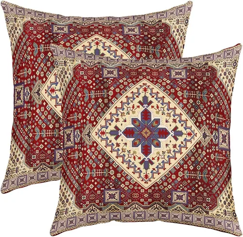 Miniatura 19 de Juego de 2 fundas de almohada bohemias tribales de 22 x 22 pulgadas, fundas de almohada exóticas retro, fundas de cojín bohemias de celosía vintage