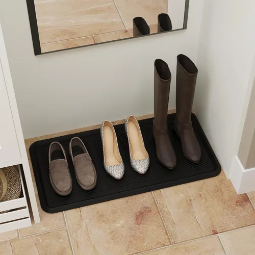 Miniatura 2 de Tapete moderno de goma antideslizante para interiores y exteriores, diseño de líneas de lavado de manguera, de 16 x 32 pulgadas, para entrada