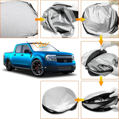 Miniatura 6 de D-Lumina Parasol para parabrisas delantero para 2022, 2023, 2024, 2025, Fo-rd Maverick, parasol plegable para ventana delantera para rayos UV