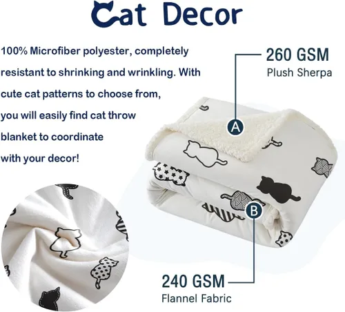 Miniatura 5 de Manta mullida de gato para mujer, manta acogedora de sherpa y gatos, lindas mantas suaves para personas amantes de los gatos, manta de felpa Kawaii