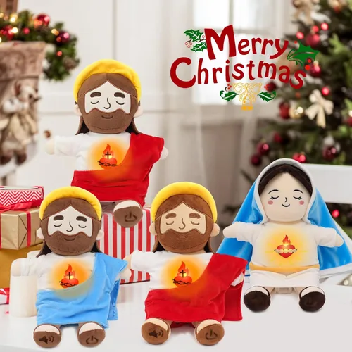 Miniatura 8 de Yelakey Muñeco de Jesús de Peluche Relajante con Luz y Sonido, Muñeco de Jesús Respirante de 15" de Peluche Suave Cristiano Católico Regalo Azul