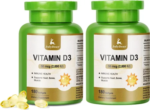 Miniatura 8 de JulyDeer Vitamina D3 2000 UI (50 mcg) 180 cápsulas blandas Apoya la salud inmunológica, la absorción de calcio y la fuerza ósea Esencial
