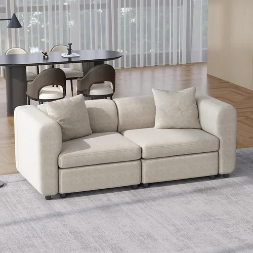 Miniatura 8 de Guyii Sofá Seccional de Terciopelo, Sofá Loveseat Moderno de Gran Tamaño con 2 Almohadas, Sofá Convertible de 81.88 pulgadas de Largo con Cojines