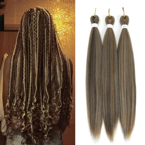 Miniatura 65 de Extensiones de cabello trenzado preestirado colorido, 3 colores, mezcla de cabello trenzado para niñas, 26 pulgadas, 3 paquetes