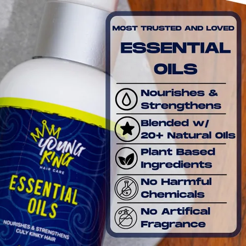 Miniatura 2 de YOUNG KING HAIR CARE Aceites esenciales para niños Nutre y fortalece los rizos naturales A base de plantas y sin daños 4 onzas