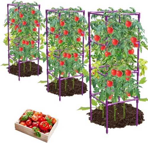 Miniatura 8 de Paquete de 3 Jaulas para Tomates, Estacas Cuadradas de Soporte para Plantas de Tomate, Jaulas Enrejado para Jardín, Verduras Trepadoras, Flores