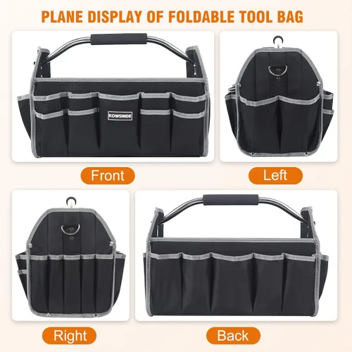 Miniatura 4 de Kowsinde Bolsa de herramientas de 16 pulgadas, bolsa de herramientas para electricista, bolsas de herramientas con parte superior abierta, 26 Gris