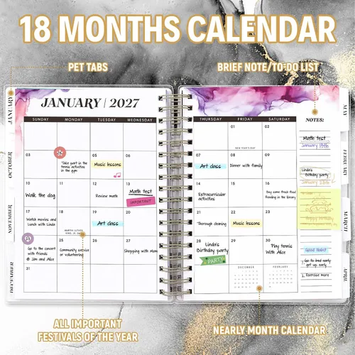 Miniatura 4 de Agenda 2026-2027, agenda académica grande de 18 meses diaria semanal y mensual, agenda anual de enero de 2026 a junio de 2027, 7.9" x 9.8", pestañas