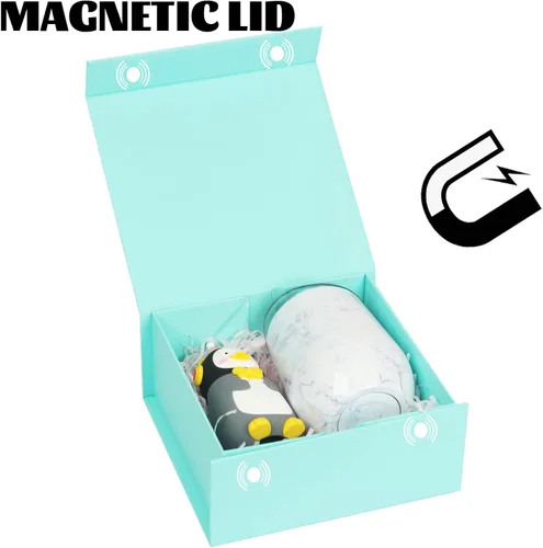 Miniatura 6 de CHARMGIFTBOX Cajas de regalo con tapas, 7.4 x 7.0 x 3.2 pulgadas, pequeña caja de regalo magnética azul Auqa con tarjeta, pequeñas cajas plegables