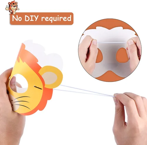 Miniatura 3 de Blulu 16 piezas de máscaras de animales del safari para niños Máscaras de animales del zoológico de la jungla Máscaras de dibujos animados