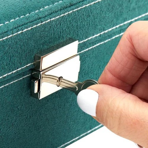 Miniatura 15 de Caja organizadora de alhajas con dos capas con cerradura y llave, textura de terciopelo, charola extraíble, compacta, amplio espacio de Negro