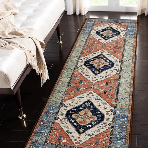 Miniatura 69 de Beeiva Alfombras florales de entrada, lavables para interiores, ultra fina, de 2 x 3 pies, antideslizante, para cocina, tapete de cachemira suave