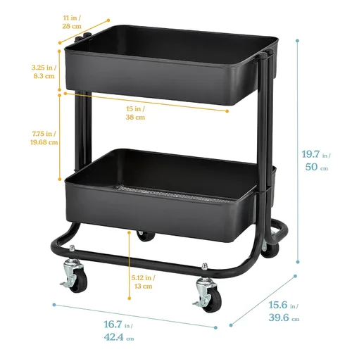 Miniatura 2 de ECR4Kids Carrito de almacenamiento utilitario de metal de 2 niveles, organización multiusos, negro