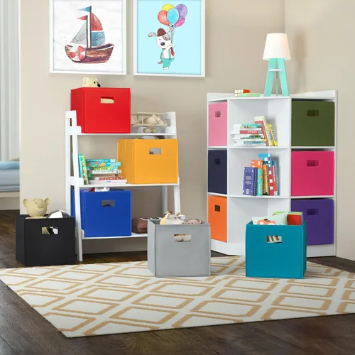 Miniatura 3 de RiverRidge Contenedores de almacenamiento plegables con asas, cubo rojo, organizador de almacenamiento para armario, dormitorio y sala de juegos, 2