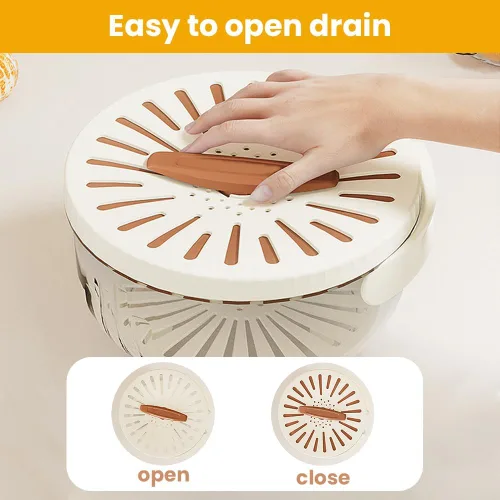 Miniatura 6 de Cuenco multifuncional para lavar frutas y verduras, cuenco para lavar frutas con colador, recipiente con tapa, escurridor de frutas con asa para 2