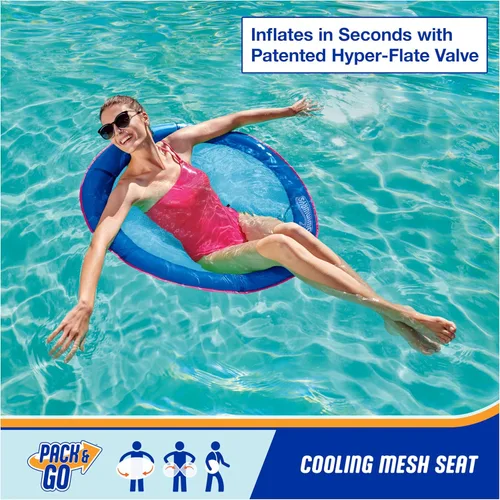 Miniatura 2 de SwimWays Spring Float Premium Papasan Pool Lounger, Inflatable Pool Floats Adult with Fast Inflation for Ages 15 & Up Papasan Sky Blue