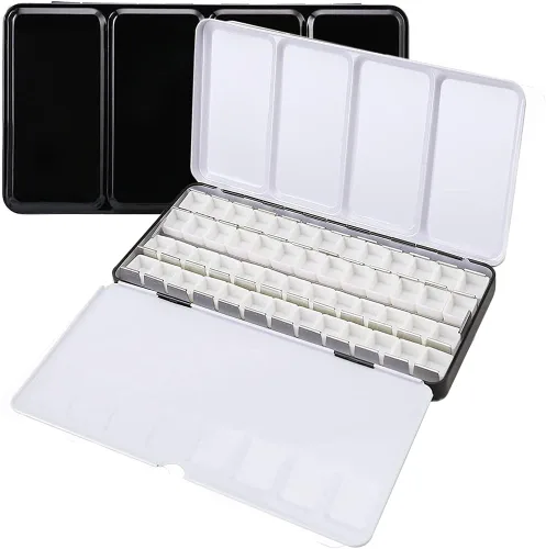 Miniatura 10 de Jinberry Lata de acuarela de metal con paleta de mezcla plegable, paleta de acuarela vacía multifuncional con sartenes, paleta de bandeja de pintura