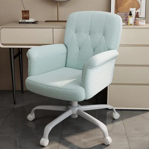 Miniatura 8 de Comfy - Silla de escritorio para oficina en casa, silla de tocador tapizada con ruedas y brazos, moderno asiento giratorio ajustable