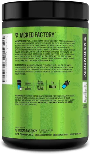Miniatura 6 de Jacked Factory NITROSURGE Suplemento Pre Entrenamiento - Potenciador de Energía, Ganancias Instantáneas de Fuerza, Enfoque Claro y Bombeos Intensos