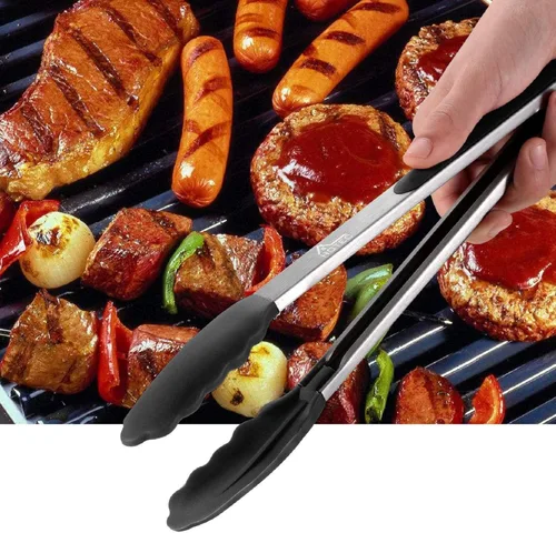 Miniatura 8 de HOTEC - Pinzas de cocina de acero inoxidable de primera calidad con cierre y puntas de silicona, juego de 2 de 9 pulgadas y de 12 pulgadas Paquete