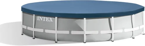 Intex 26723EH - Juego de piscina sobre el suelo con marco de prisma de 15 pies por 42 pulgadas con cubierta de residuos, escalera y bomba de filtro