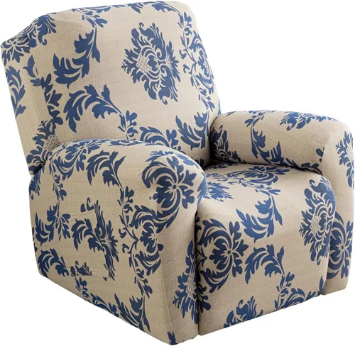 Miniatura 18 de CRFATOP Funda para sillón reclinable con estampado floral con bolsillos, funda única para sillón reclinable, 4 piezas, funda para sillón reclinable