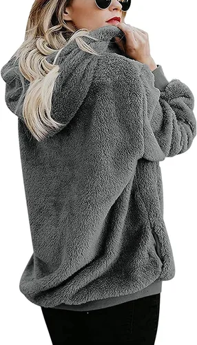 Miniatura 3 de Yanekop - Sudadera con capucha para mujer, tamaño grande, de forro polar sherpa para mujer.