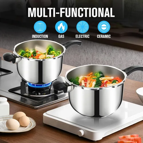 Miniatura 6 de Olla a presión de acero inoxidable de 10 cuartos, olla a presión para estufa de inducción con dispositivos de seguridad con indicador de presión
